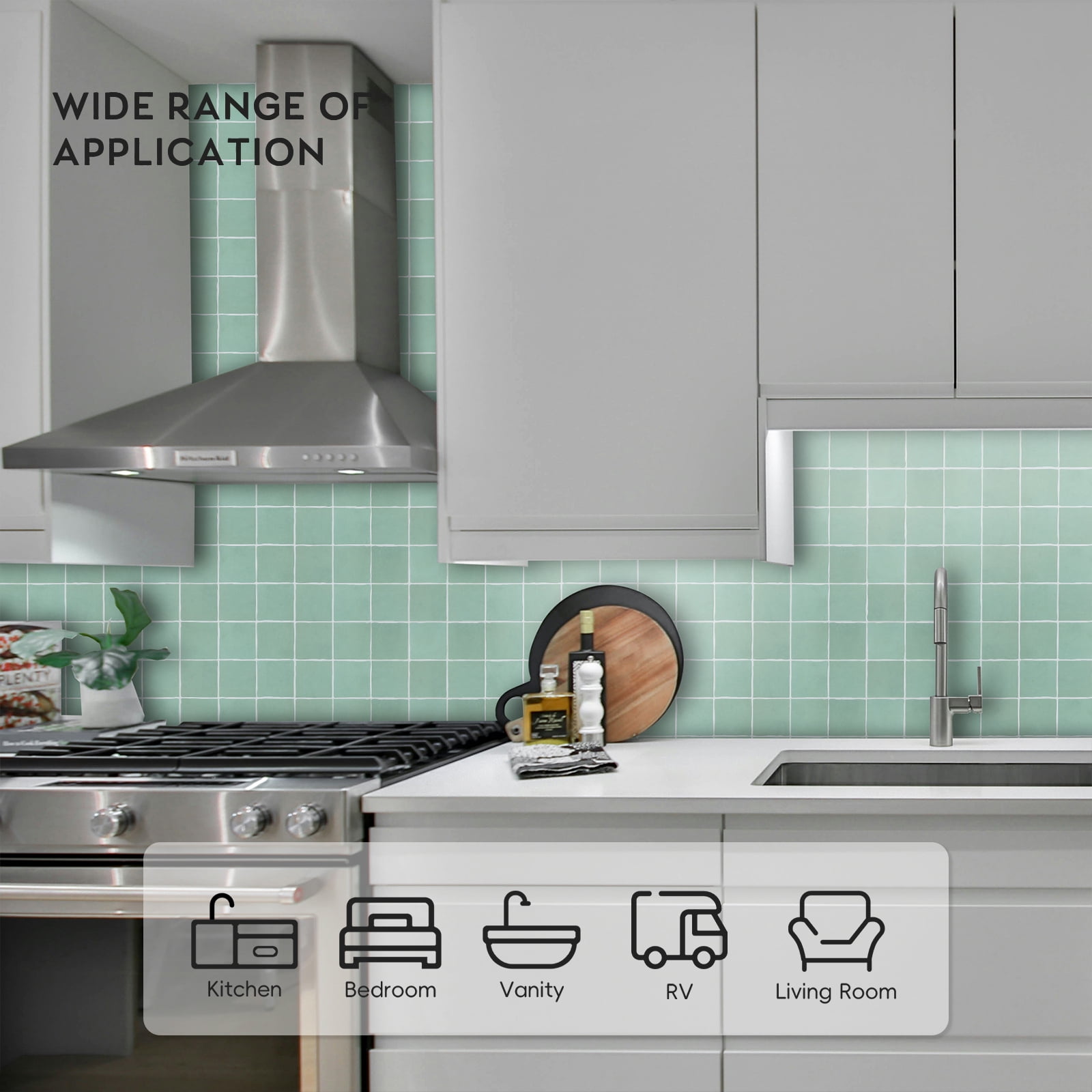 10 Sheets Square Peel and Stick Backsplash - 12”x12” Self Adhesive Wall Tiles for Kitchen Bathroom (Sage Green)