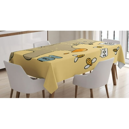 

Cartoon Tablecloth Cute Caricature Style Bear with Bees and Honey Saying Yum Yum Kids Comic Graphic Rectangular Table Cover for Dining Room Kitchen 60 X 90 Inches Taupe Yellow by Ambesonne