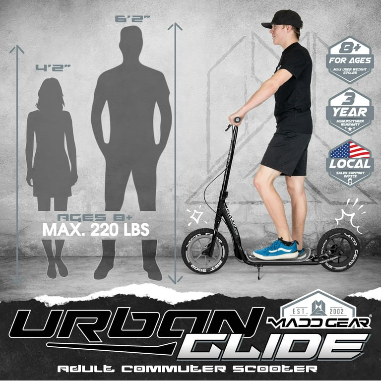 Madd Gear Urban Glide Commuter Kick Scooter for Adults and Madd Gear Urban Glide Commuter Kick Scooter for Adults and