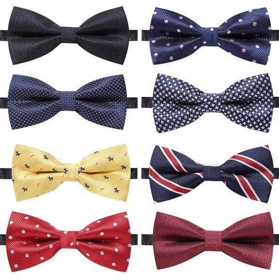 Elegant Adjustable Pre-tied Bow Ties for Men and Boys 8 Pack Assorted Colors