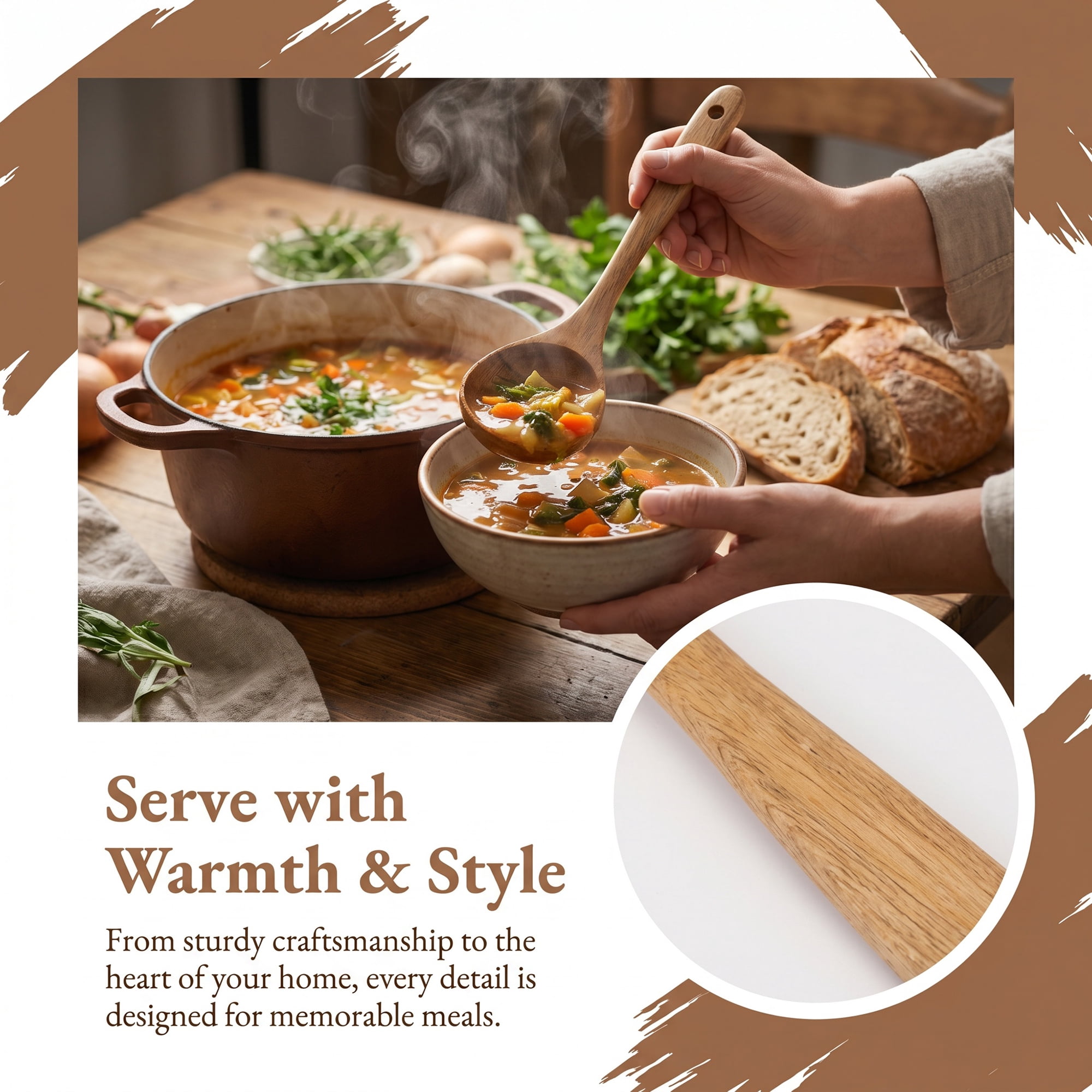 Unique Bargains Cooking Utensil Set, Wood Solid Color Kitchen Gadgets Light Brown B 7pcs