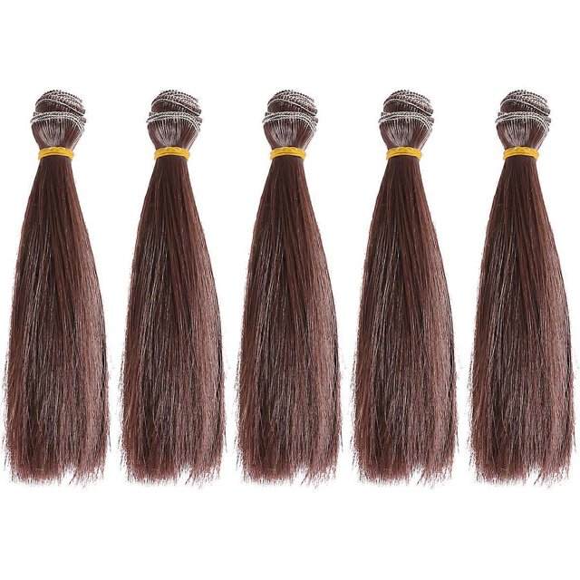 5 Pcs 15cm Heat Resistant Straight Hair Wig Handcraft DIY Doll Wigs Weft Hair Extensions for Home School Project (Light Black)