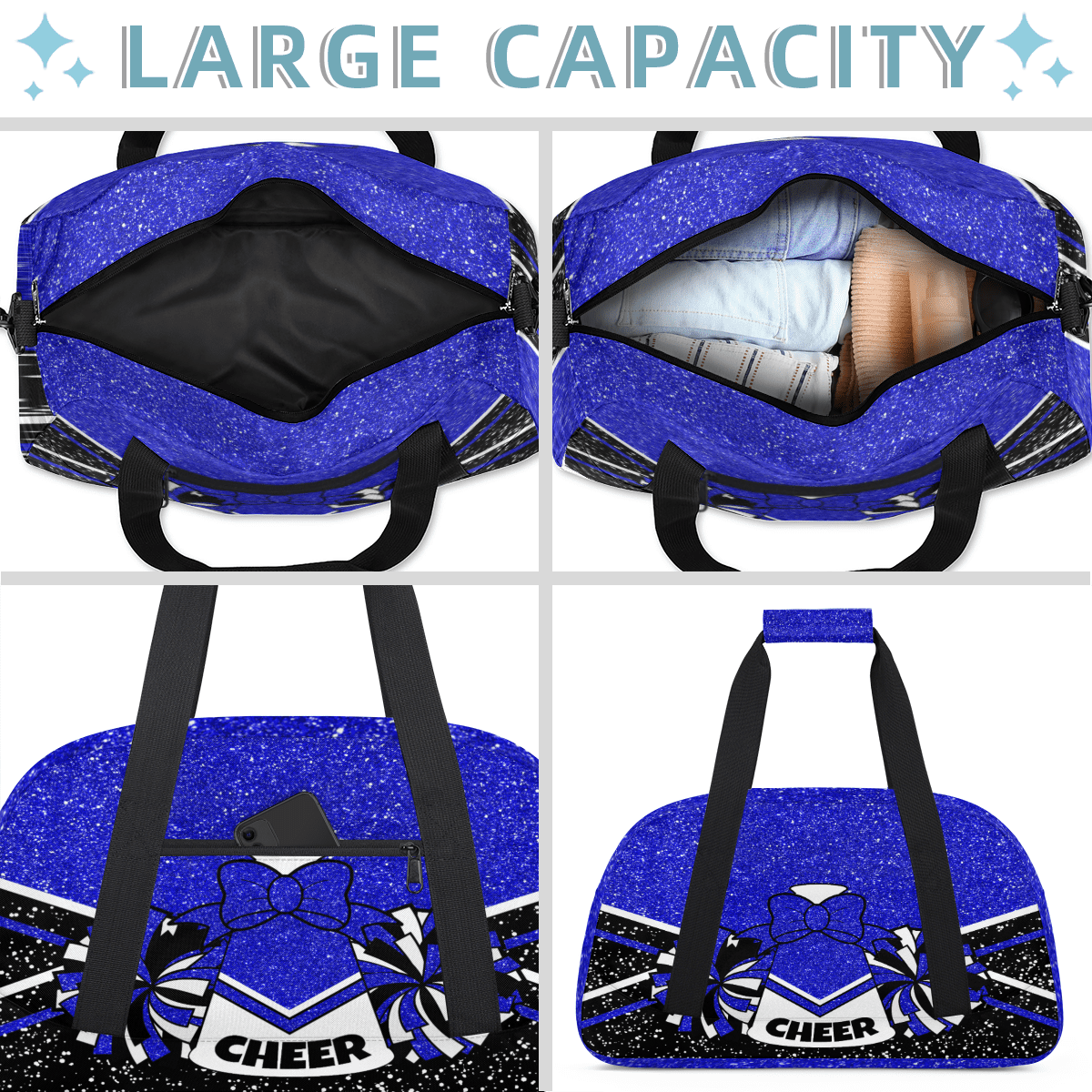 Herdesigns Cheerleading Bags Overnight Duffel Bags Cheer Blue Sport Gym Bag Travel Bag Travel Waterproof Weekender Bag Carry On Travel Tote Bag Dance Bags