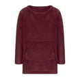 thumbnail image 4 of Black and Friday Clothing Sales Idoravan Long Sleeve Shirts for Women Winter Women's Round- Neck Plush Fall and Winter Loose Solid Pocket Warm Long Sleeve Blouse Tops Wine S, 4 of 6