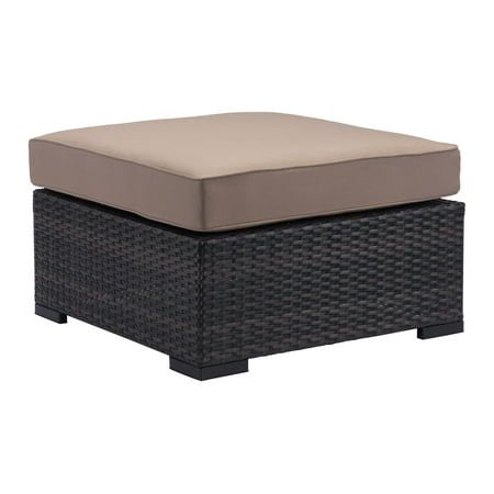 Modern Contemporary Outdoor Patio Ottoman, Beige, Rattan