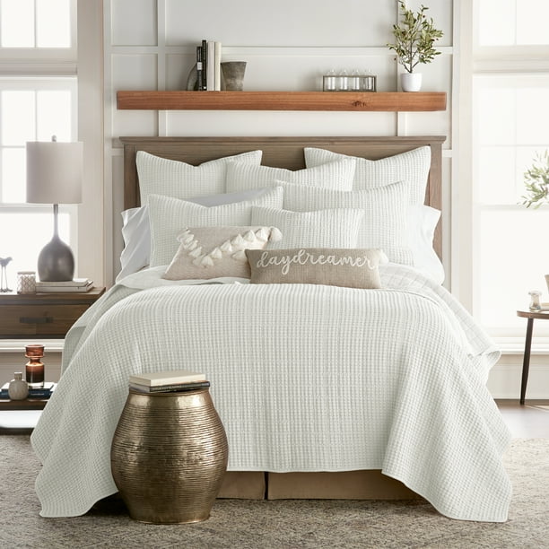 Levtex Home Mills Waffle King Quilt Set Cream Cotton Waffle Quilt Size (106 x 92in