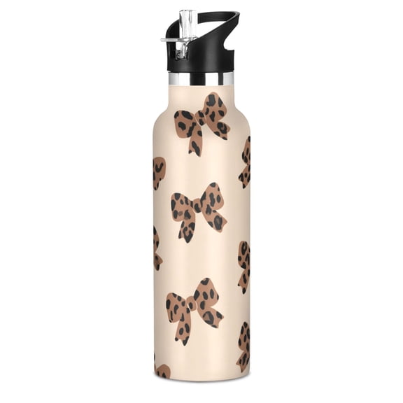 Kids Insulated Stainless Steel Sports Water Bottle 600ml (20oz) Cute Brown Bow