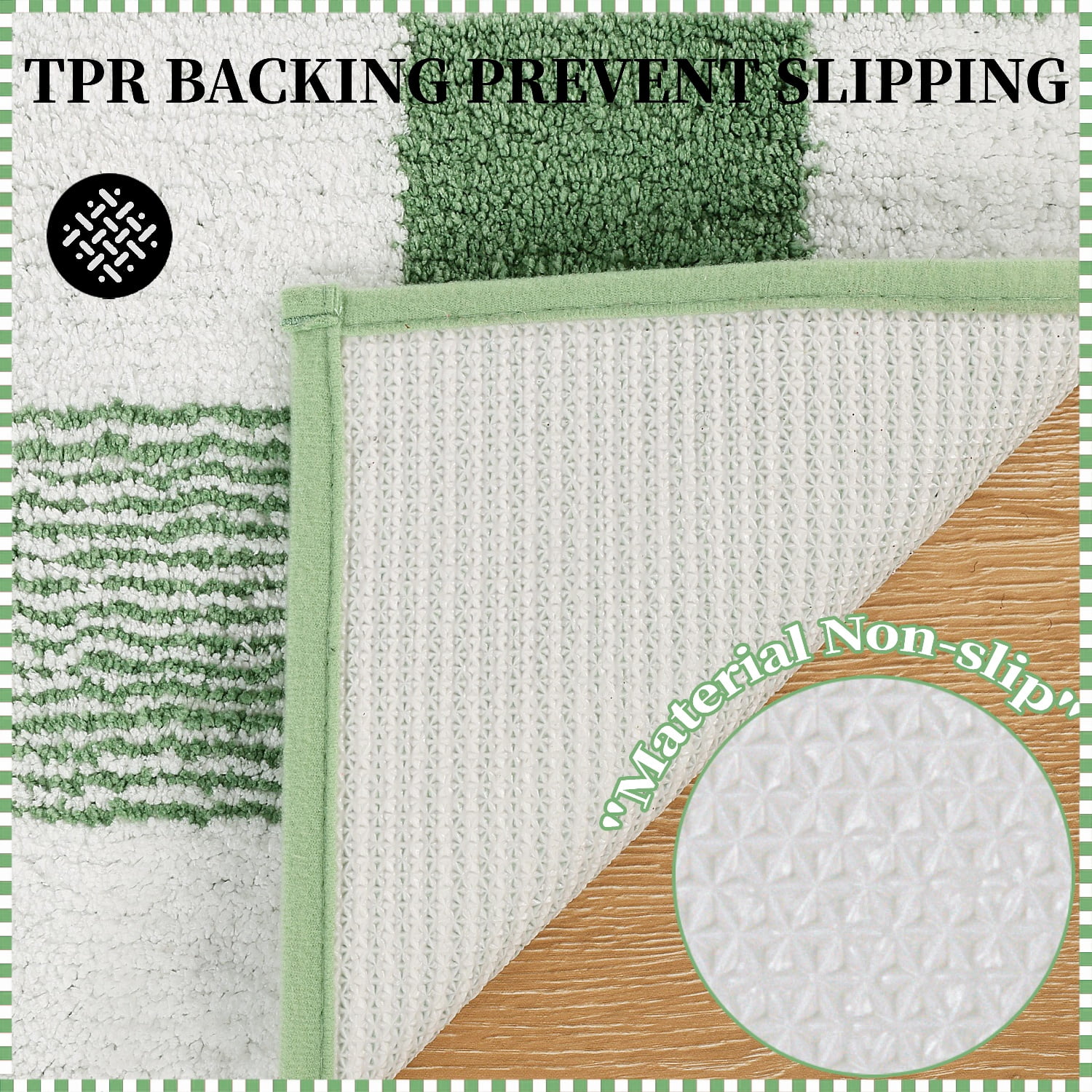 Bathroom Rugs, Yamaziot Checkered Green Bath Rugs Runner with Toilet Mat, Non Slip Water Absorbent Microfiber, 4 Count