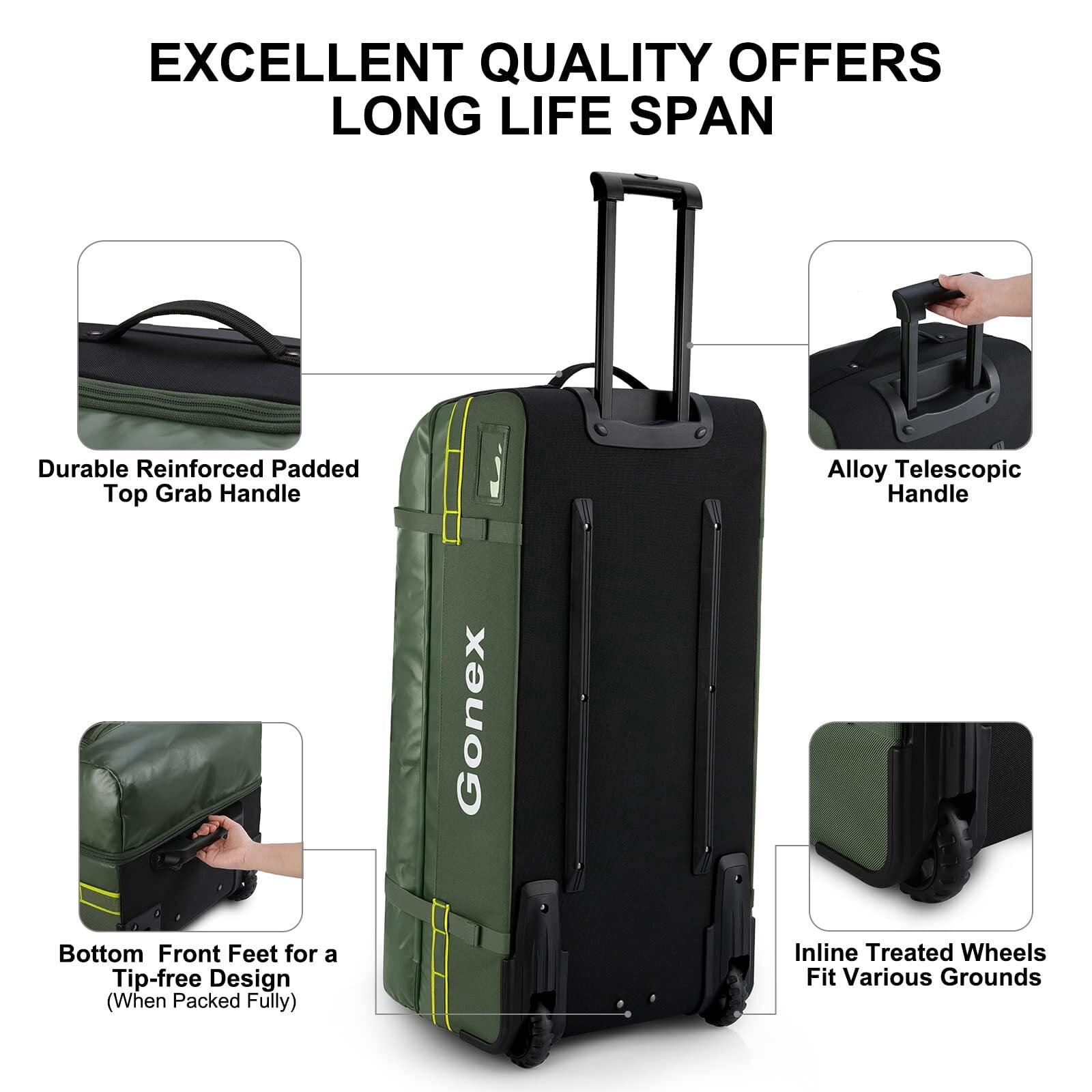 Gonex 33" Rolling Duffle Bag with Wheels, 100L Water Repellent Large Travel Duffel Luggage