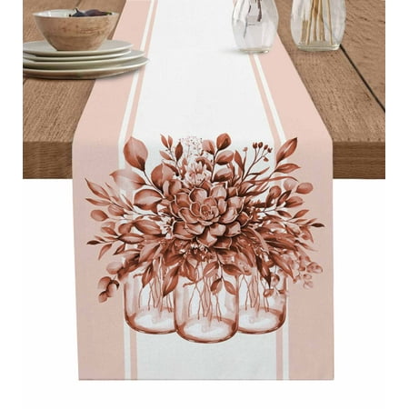 

Eucalyptus Brown Table Runner Stripes Bottle Flower Cactus Plant Tablerunners 13 x 120 Inch Table Decorations Tabletop Scarf for Summer Gathering Holiday Farmhouse Kitchen Dining Decor