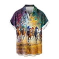thumbnail image 5 of DayScoop Mens Fashion Shirts Short Sleeve Summer Tops Casual Turndown Collar Hawaii Horse Racing Printing Button Blouse, 5 of 6