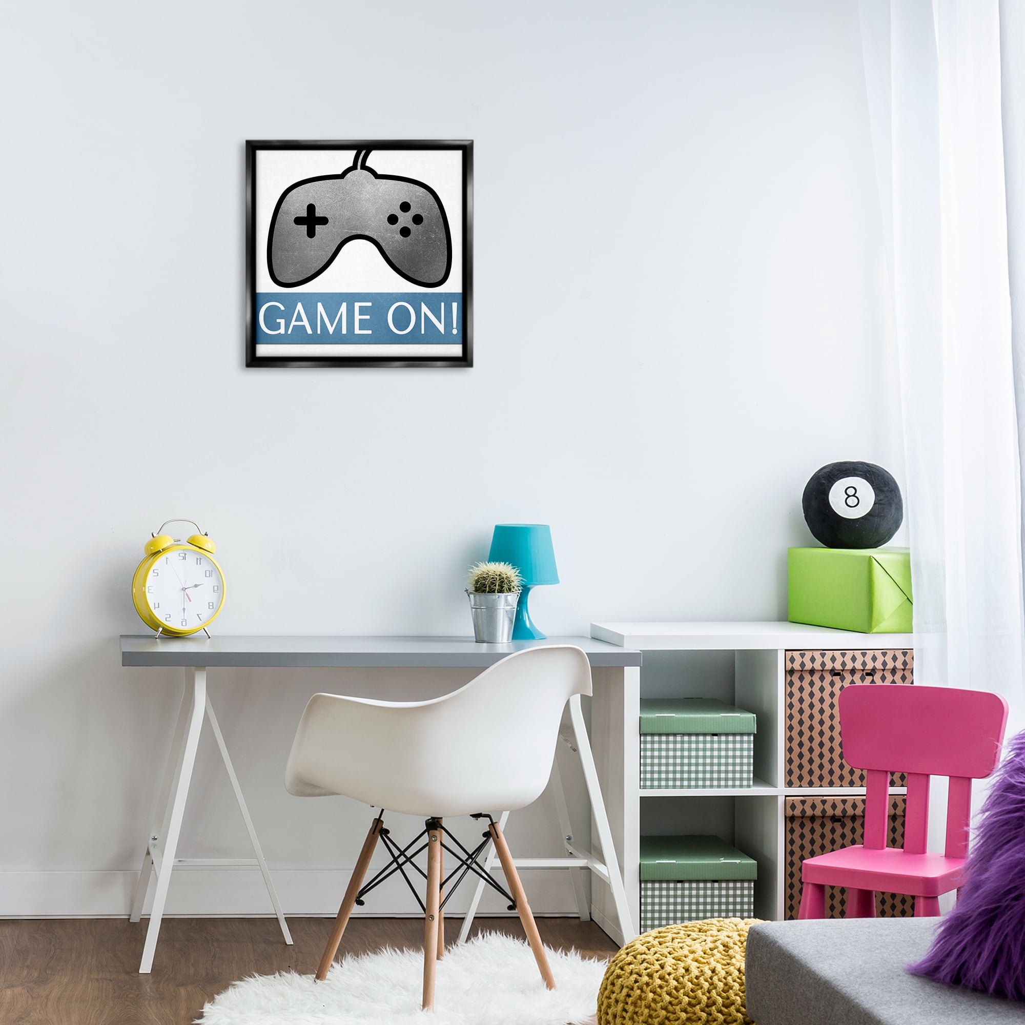 Stupell Industries Game On Controller Entertainment Painting Black Floater Framed Canvas Art Print Wall Art, 18 x 18