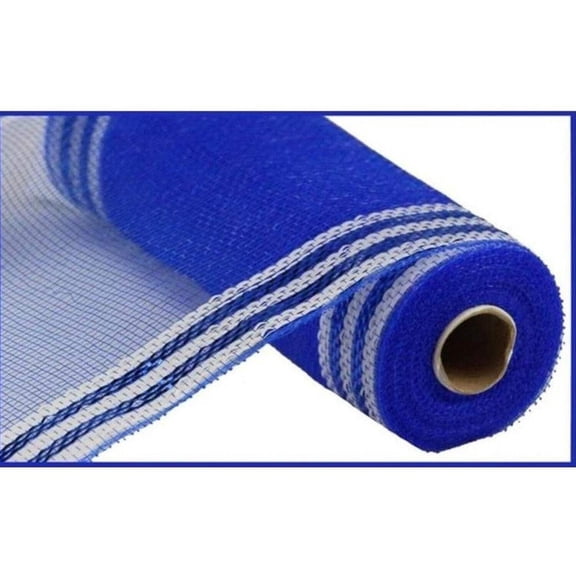 10" Border Stripe Metallic Mesh Ribbon: Royal Blue/White (10 Yards)