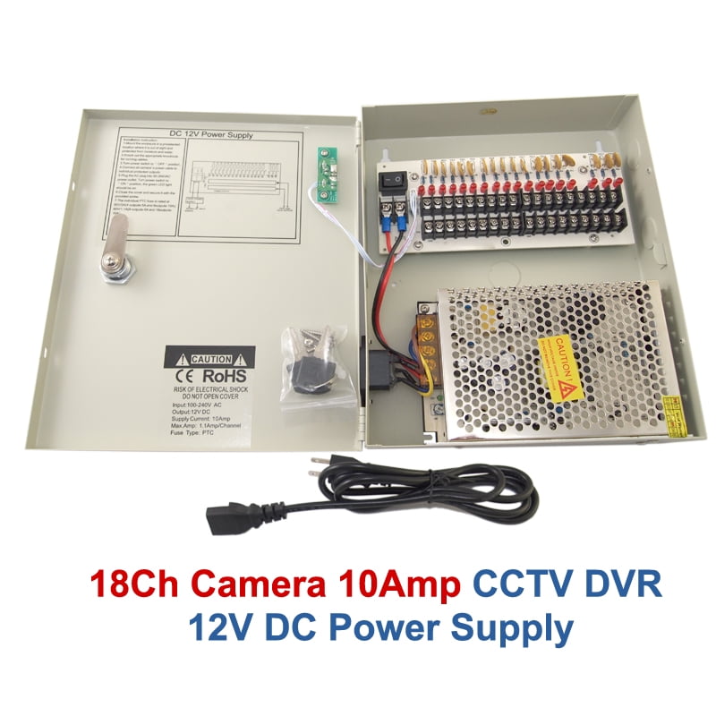 Male Power Jack Evertech 8 Channel Port 12V DC 5 Amp Amper with PTC Fuse Distributed Power Supply Box for CCTV DVR Security System and Camera or Cameras with 9 Pcs 