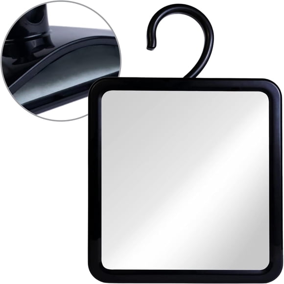 Espejo de ducha MIRRORVANA dual antivaho irrompible, 8 x 7 cm, negro