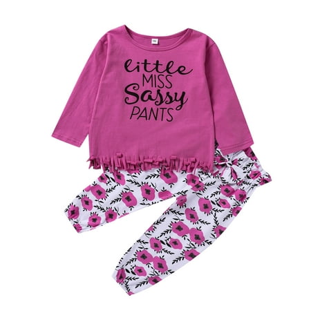 

Letter Flowers Print Tassel Tops+Pants Outfits Set