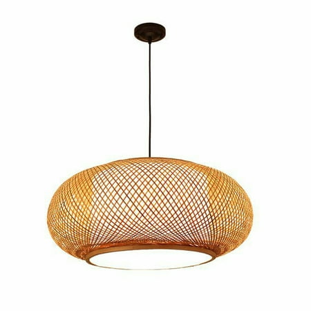 

OUKANING 16 Vintage Bamboo Wicker Rattan Lantern Pendant Light Hanging Ceiling Lamp 40W