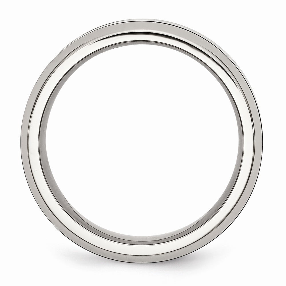 8mm Stainless Steel Base With Polished Black Ceramic Center Beveled Band Ring - Size 7.5