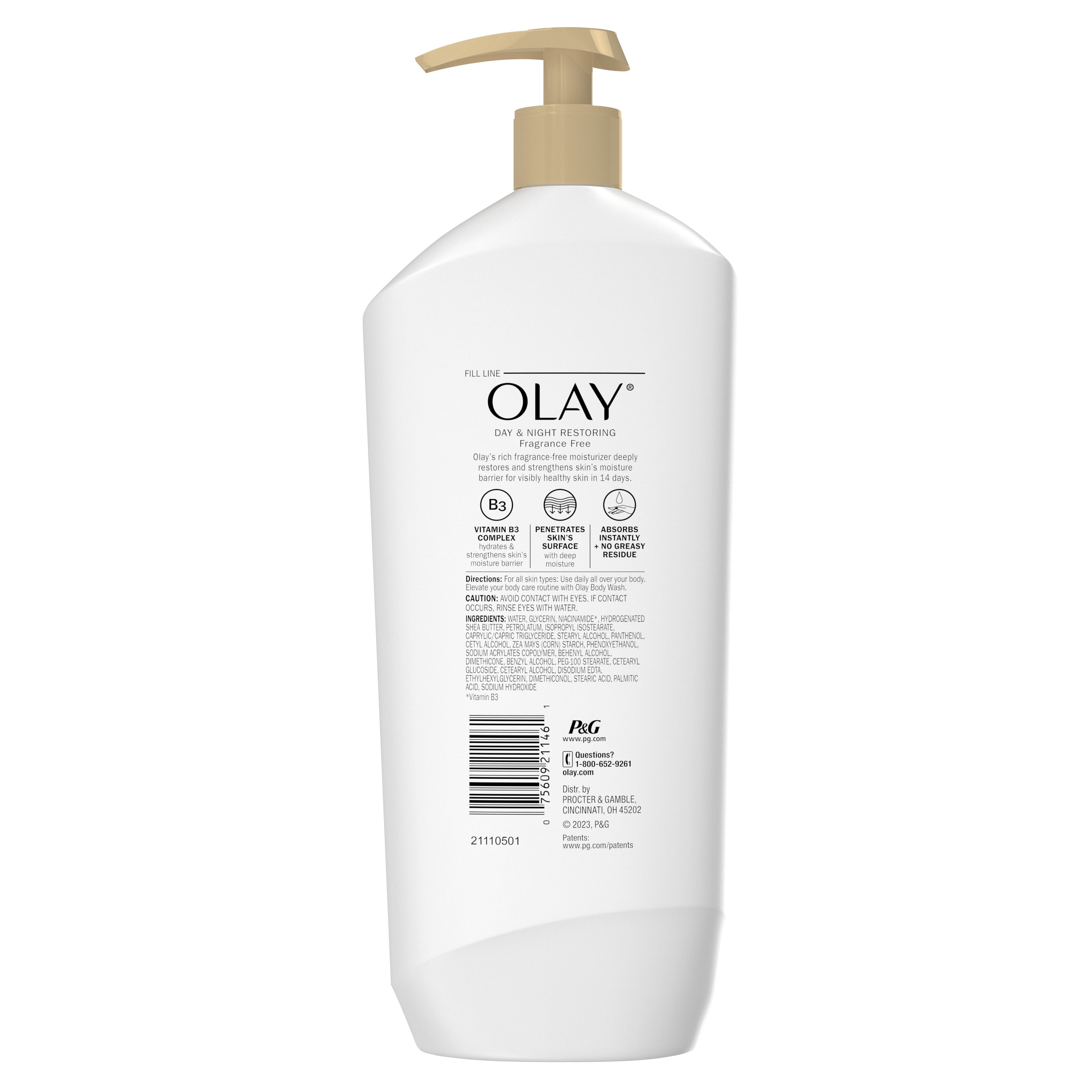 Olay Day & Night Restoring Hydrating Body Lotion, Fragrance-Free, 18 fl oz