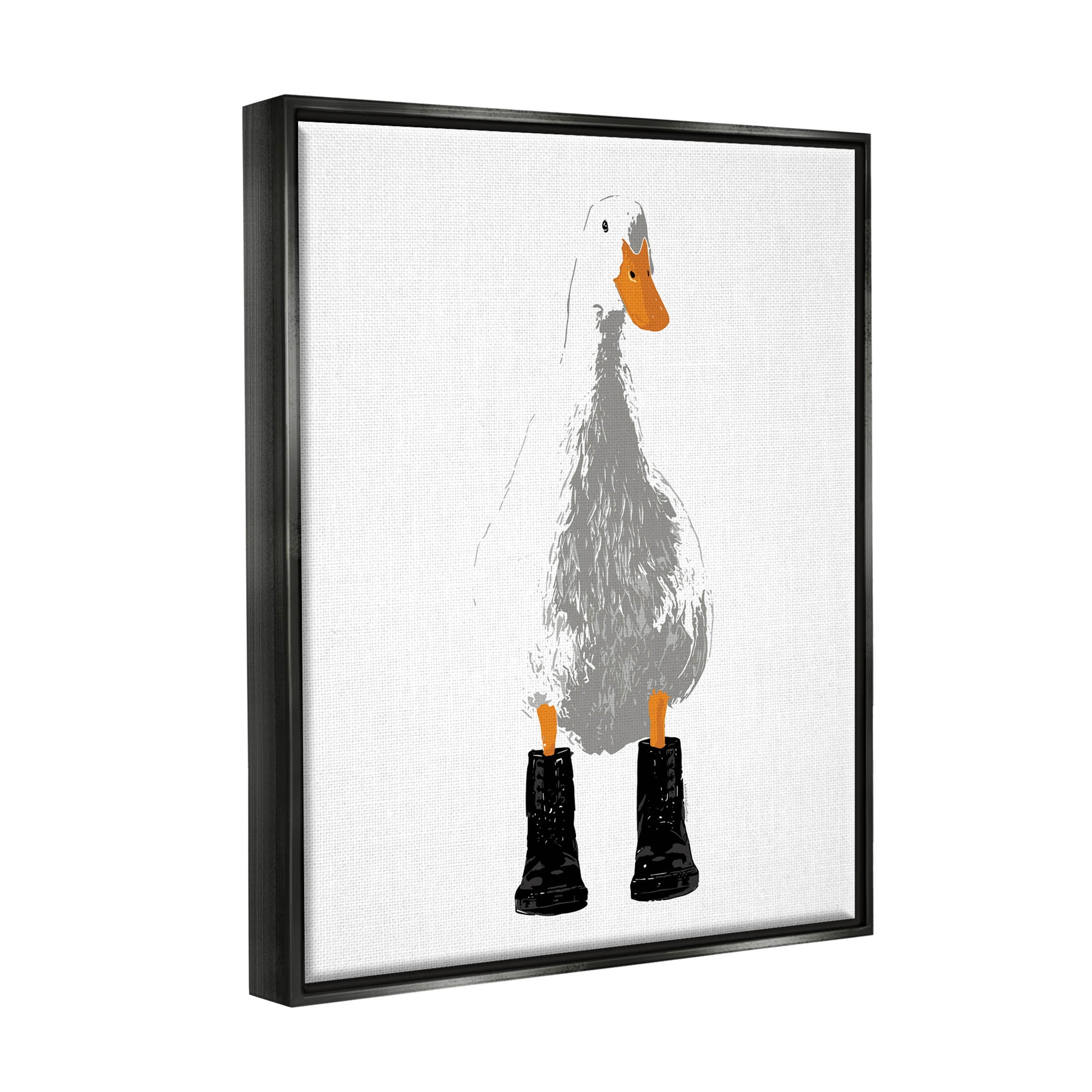 Stupell Industries White Duck Wearing Rain Boots Portrait Graphic Art Jet Black Floating Framed Canvas Print Wall Art, Design by Kamdon Kreations