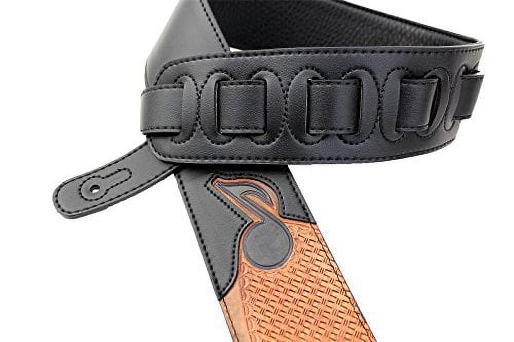 Walker & Williams CVG-83 Padded Leather Guitar Strap Hand Tooled Musical Notes