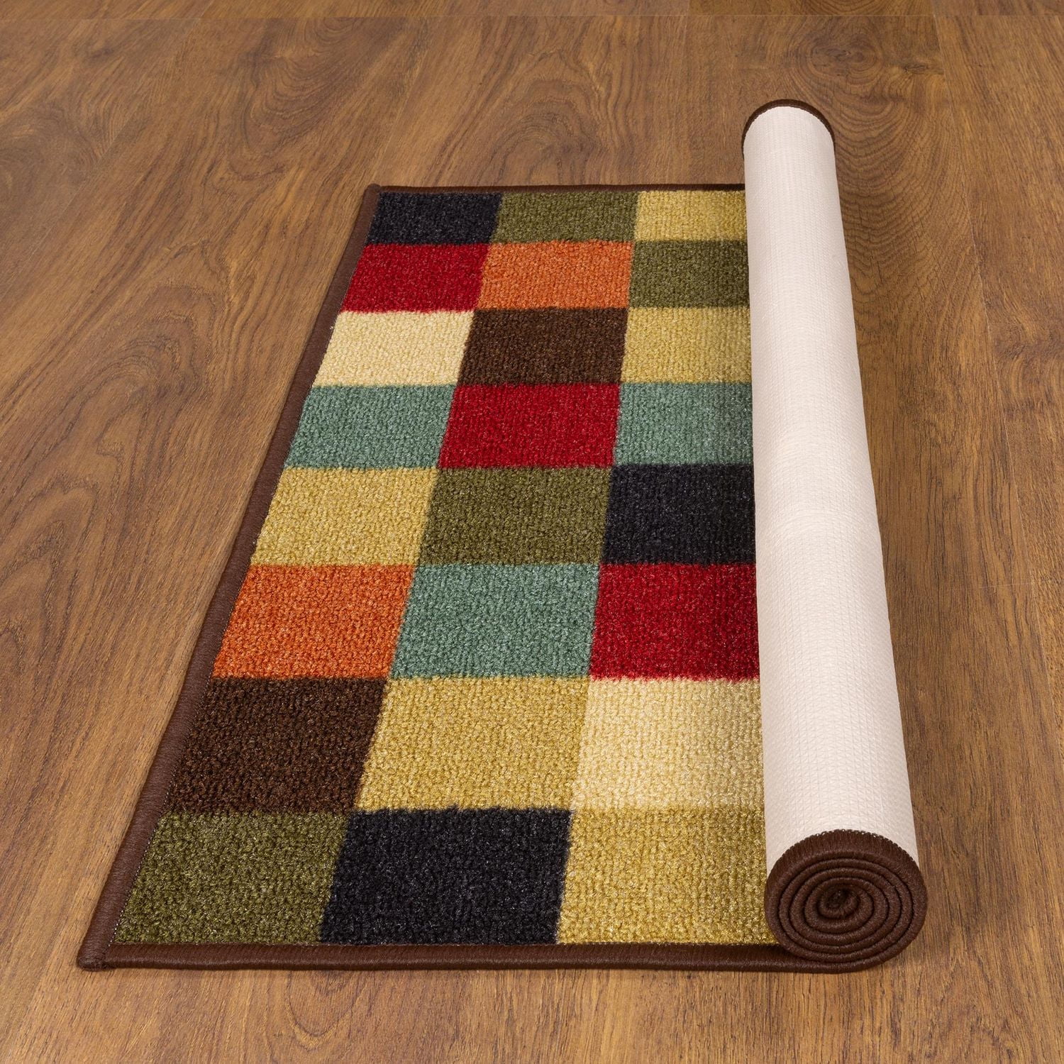 Ottomanson Ottohome Collection Non-Slip Rubberback Checkered Design Indoor Area Runner Rug