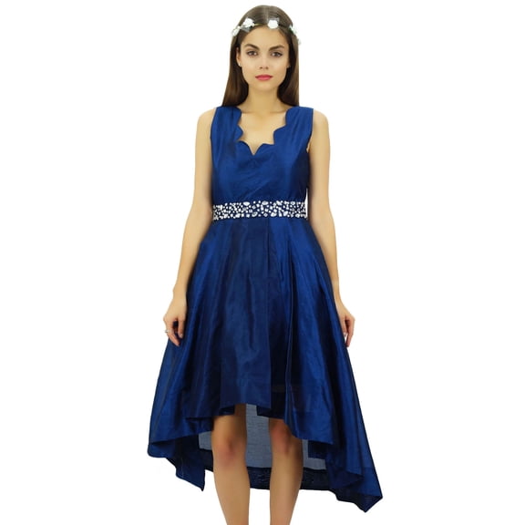 Bimba Women's Asymmetrical Party Prom Dress Scalloped Neck & Beaded Belt
