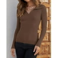 thumbnail image 2 of Sweaters for Women Fall Long Sleeve V Neck Ribbed Knit Pullover Tops Casual Slim Fit Basic Tee Shirts, 2 of 4
