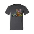 thumbnail image 3 of First We Still Your Heart Then Your Bed | Funny Neon Colorful Cat | Dean Russo Art Animal Lover Men's T-Shirt, Heather Black, 4X-Large, 3 of 6