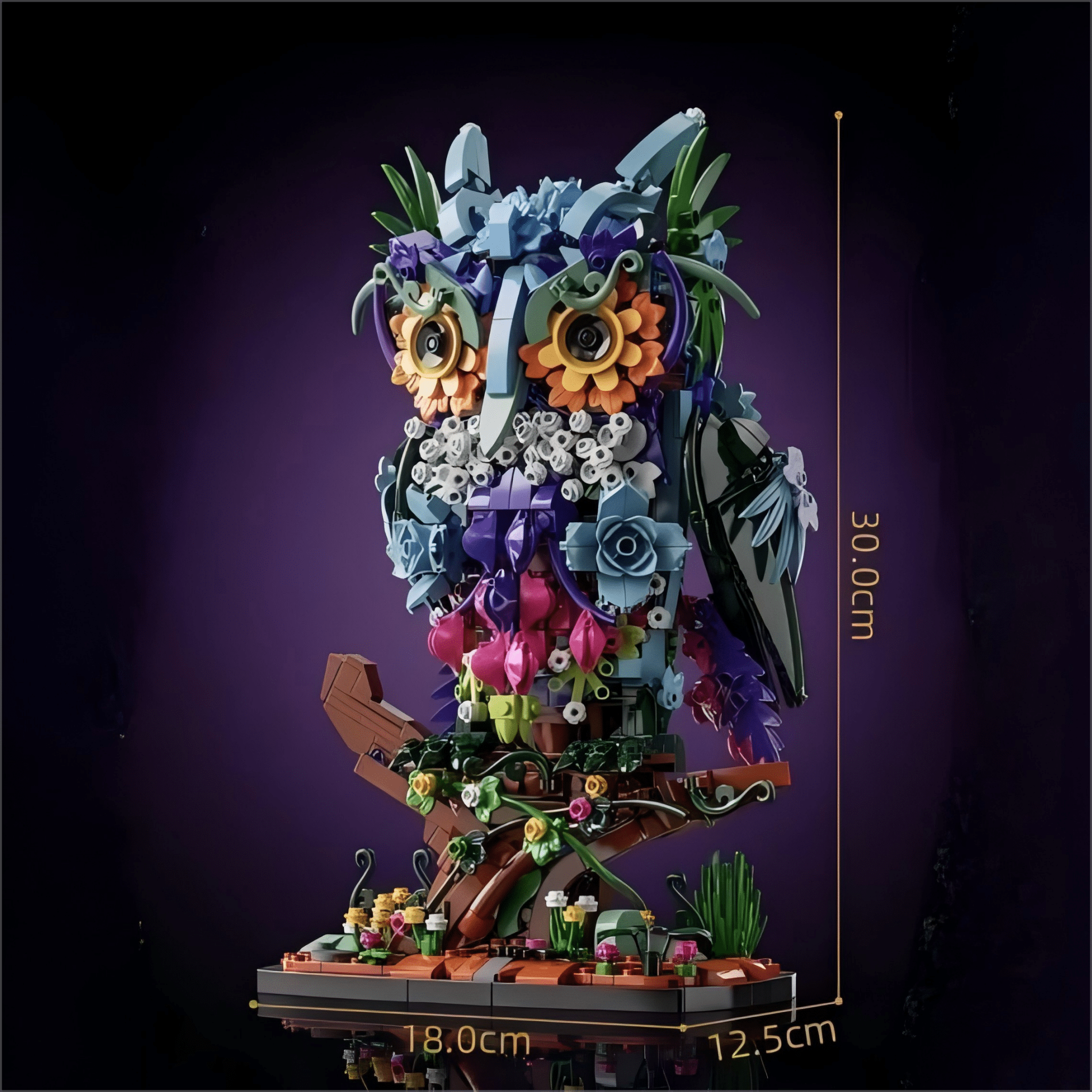Flower Owl Building Set, Creative Floral Animal Model Kit for Display, Home Office Table Centerpiece Decor (1358 Pcs)