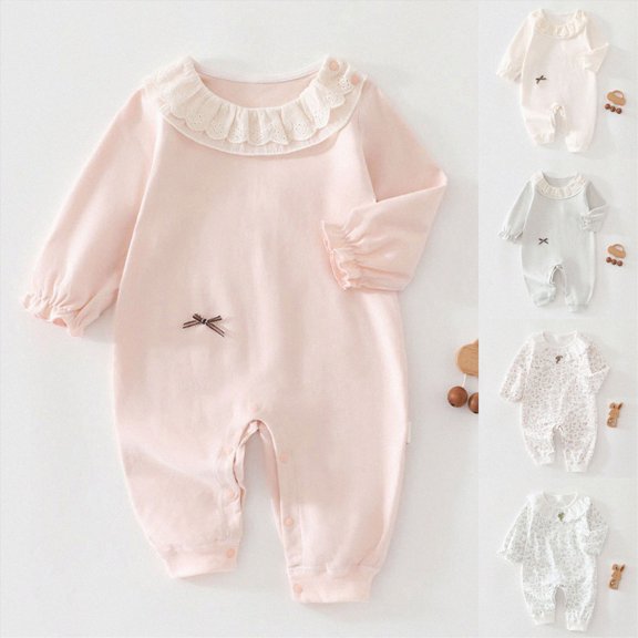 12-18 Months Newborn Preemie Infant Baby Bodysuit Romper Bodysuit Baby Girl Romper Long Sleeve Jumpsuit Floral Bow Infant Clothes Gray Bodysuit Baby Fall Winter Clothing Gift