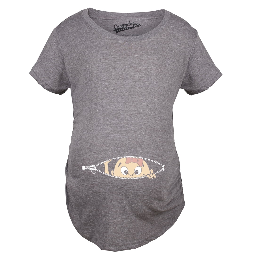 Crazy Dog Tshirts Maternity Baby Girl Peeking with Pink Bow Shirt Funny Cute Pregnancy T Shirt Damen