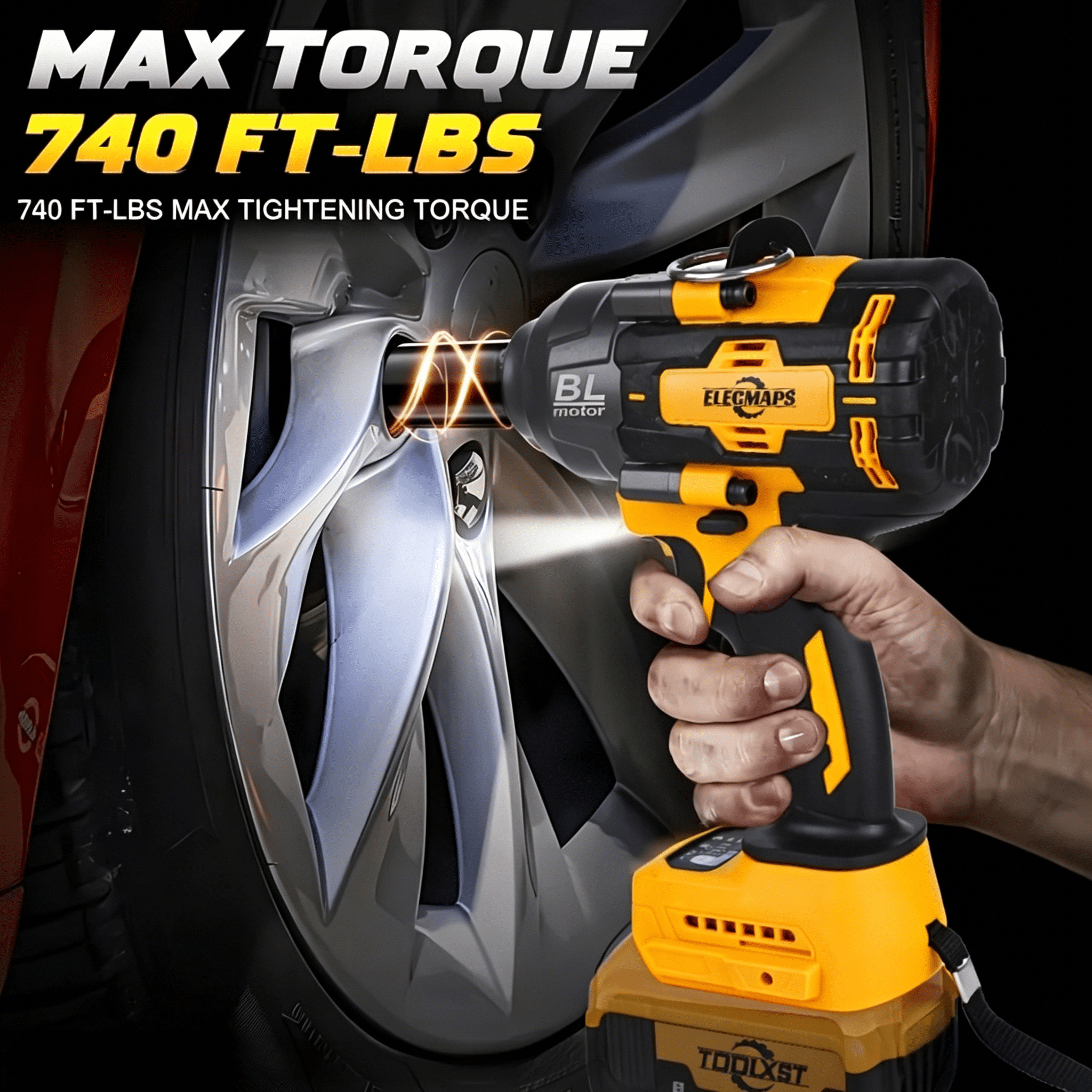 ELECMAPS 1/2 Inch Cordless Impact Wrench for DeWalt 20v Battery, 740Ft-lbs (1000N.m) Impact Wrench, High Torque Brushless Electric Impact Gun for Auto Repair, Home Projects & Workshop Use(Tool Only)