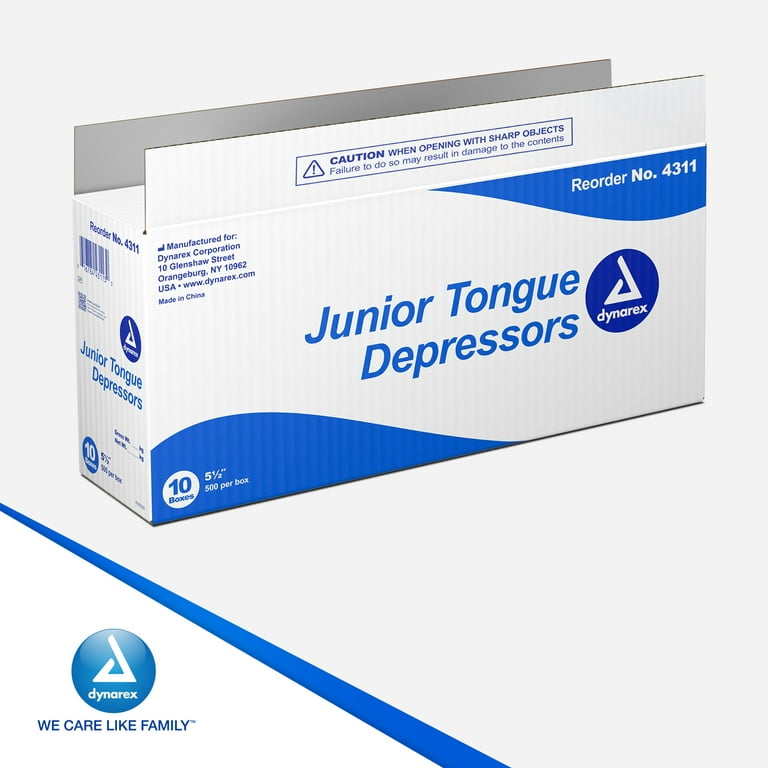 Dynarex Tongue Depressors Wood, Junior 5 ½, Non-Sterile, with Precision  Cut and Polished Smooth Edges, for Medical Use and Other Applications, 1  Box