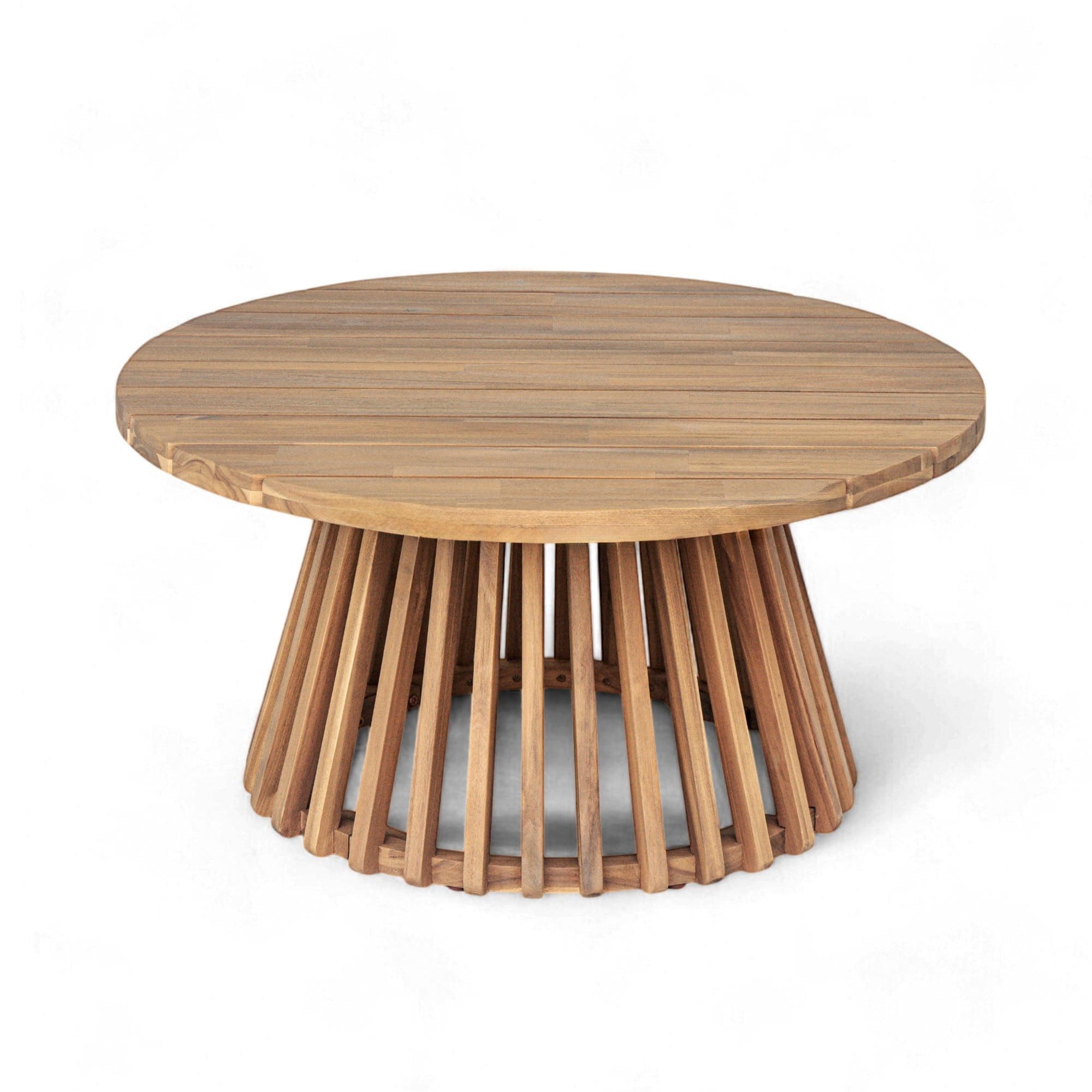 Outdoor Acacia Wood Coffee Table, 31.5" Round Patio Coffee Table for Backyard Balcony Lawn, Weather Resistant Wood Table, Light Teak