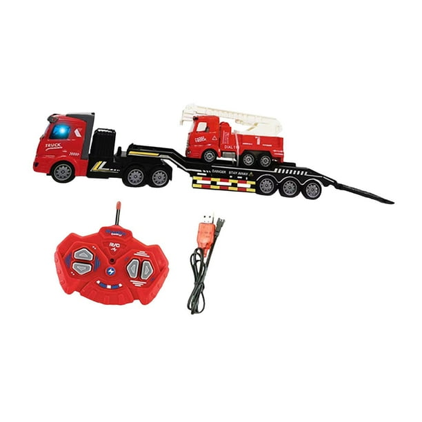 Camión De Remolque Con Control Remoto, Juguete De Transporte Para Niños De 3 A 7 Años, Camión De Bomberos De Cabeza Plana Camión de bomberos de techo plano