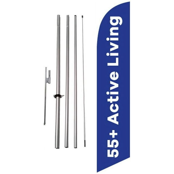 55  Active Living Senior Living Community Advertising Feather Flag Banner Sign with Pole kit and Ground Spike