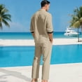 thumbnail image 4 of Aofany Men's Linen 2 Piece Outfits Casual Long Sleeve Button Down Shirts and Loose Lounge Pants Matching Sets Big and Tall Beach Outfits Set, 4 of 9