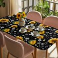 thumbnail image 3 of Black Yellow Sunflower Table Cloths for 6 Foot Rectangle Tables, Summer Botanical Farmhouse Floral Patio Waterproof Elastic Fitted Tablecloths, Washable Rectangular Table Cover for Camping, 3 of 8