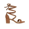 thumbnail image 3 of BLISSFUL STEP Mother's Day Women's Shoes Lace-Up Chunky Heel Open Toe Cross Strap Sandals Brown 6, 3 of 8