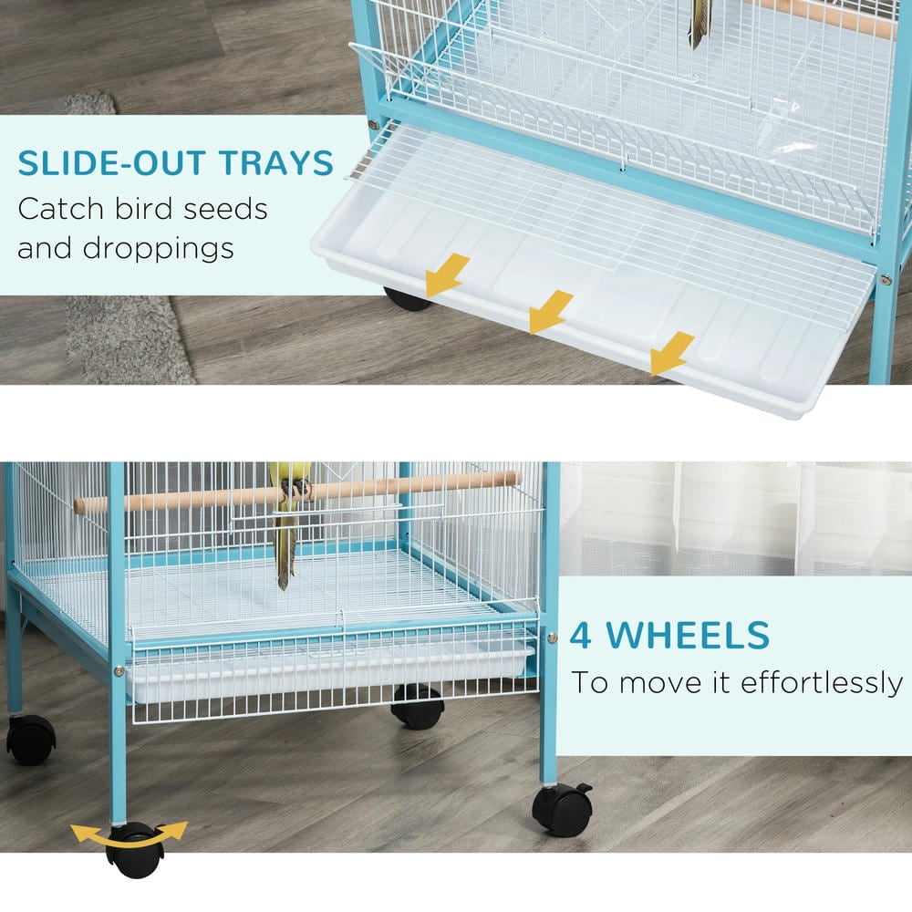 Barara King Bird Cage, Bird Habitat Small Animal Travel Cage,55" Large Parrot Cage with Toy Hooks Above Top Bird Perch, Tray, Food Cups