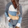 thumbnail image 2 of dmqupv Cold Sweater Fashion Women Casual Patchwork V-Neck Long Sleeves Hooded Sweater Blouse Tops Womens Knit Sweater Sweater Grey Medium, 2 of 5