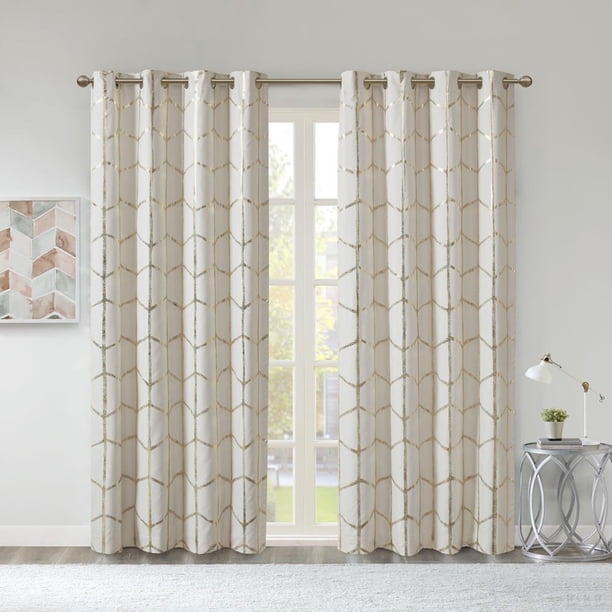 Intelligent Design Raina Total Blackout Metallic Print Grommet Top Curtain Panel 50x63