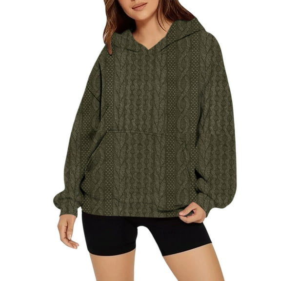 Womens Oversized Knitted Hoodies, Long Sleeve Pullover for Women Fall Fashion Hollow Solid Color Crewneck Hooded Sweatshirts with Pockets