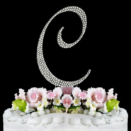 Yacanna Crystal Covered Monogram Cake Toppers Silver Cake