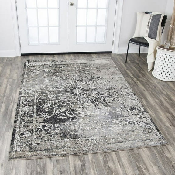 Alora Decor Swagger 7'10" x 10'10" Medallion Scroll work Distress Taupe/Gray Rug