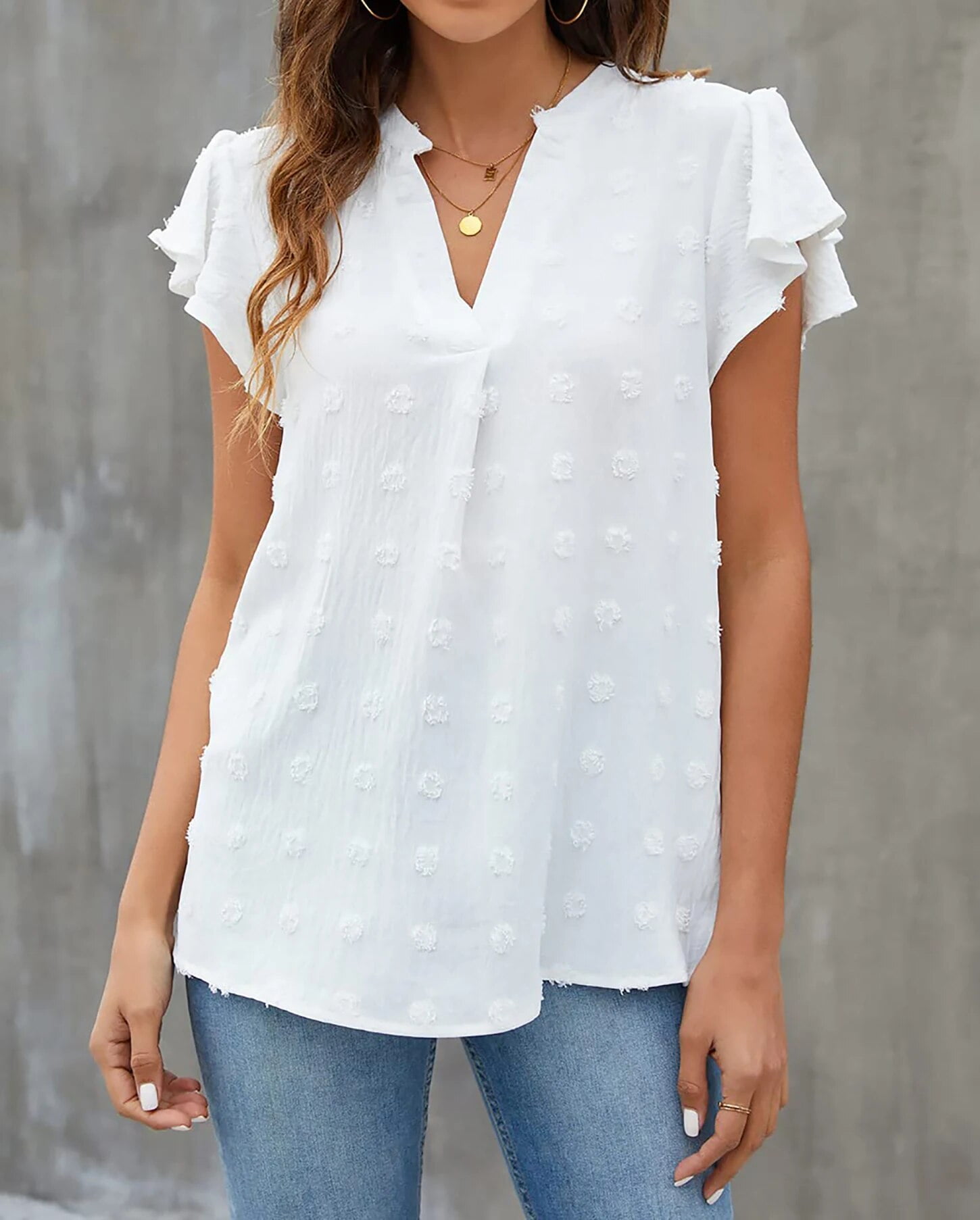Fantaslook Blouses for Women Dressy V Neck Ruffle Sleeve Summer Tops Casual Flowy Shirts