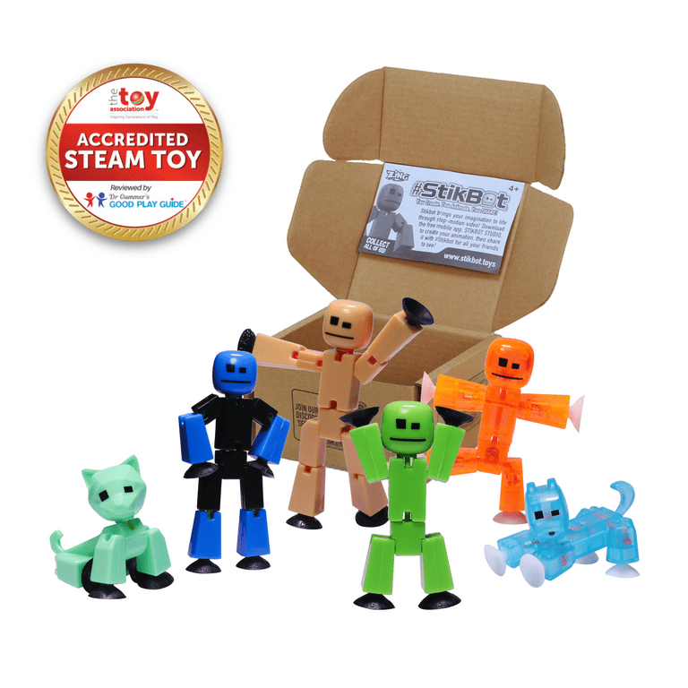 知育玩具 spring4 Zing Stikbot Family Pack, Set of 6, Includes 2 Stikbots, 2 Junior