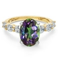 thumbnail image 3 of Gem Stone King 14K Two Tone Gold Green Mystic Quartz and Lab Grown Diamond Engagement Ring for Women | 4.50 Cttw | Oval 11X9MM | Gemstone Birthstone | Size 8, 3 of 6