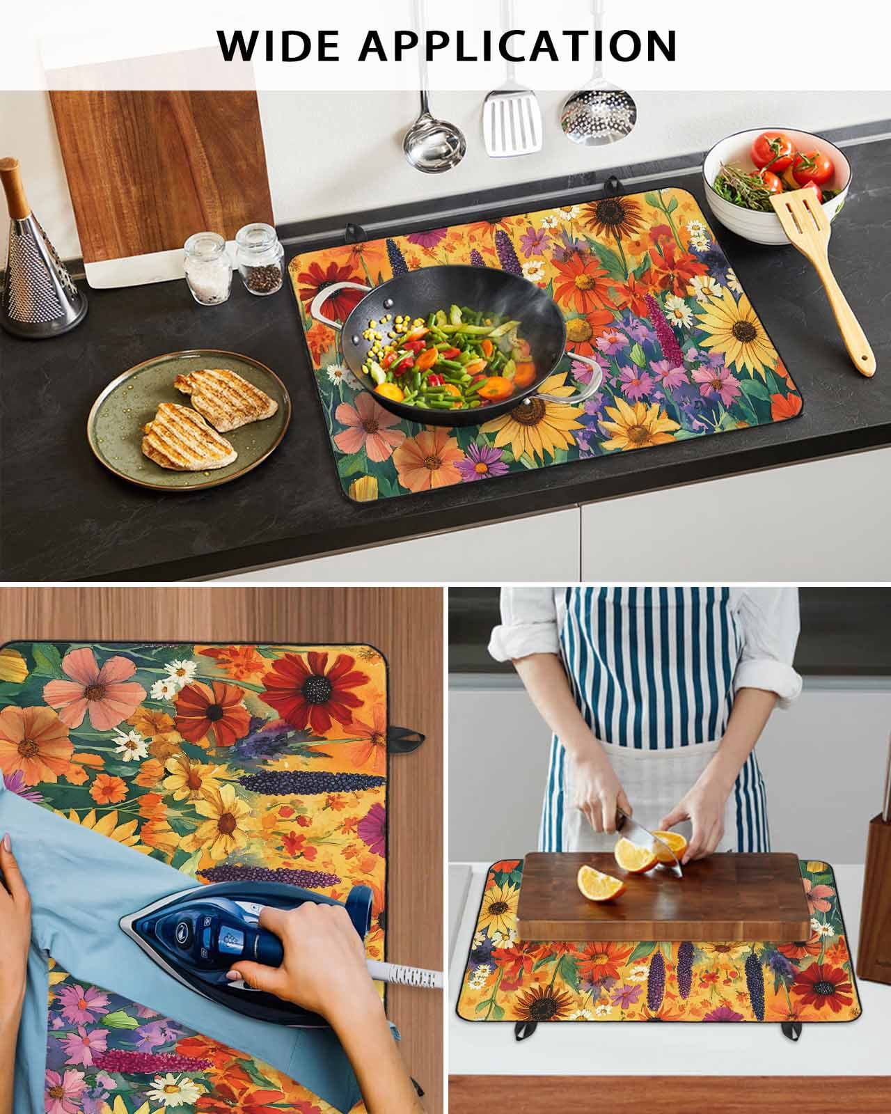 nqOlkjepod Large Induction Cooktop Protector Mat 24"x21", Colorful Flowers Stove Top Covers for Electric Stove, Farmhouse Sunflower Daisy Decorative Stove Burner Cover Mats, Glass Top Stove Cover
